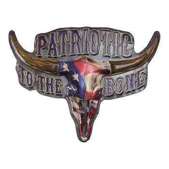 18" x 13.75" Patriotic to The Bone Embossed Metal Sign Dark Blue/Red - American Art Decor