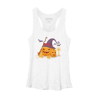 Women's Design By Humans Halloween Witch Pumpkins With Bats By VectorVillain Racerback Tank Top