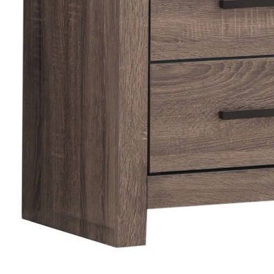 Brown 2 Drawer Nightstand with Metal Bar Pulls