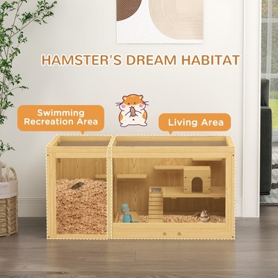 Extra Large Light Brown Wooden Hamster Cage with Multi-Level Design