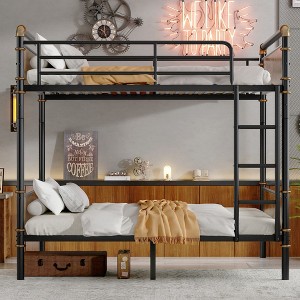 Sapphtopaz Twin XL over Twin XL Bunk Bed with Ladder & Safety Guardrails, Multifunctional Detachable Metal Bunkbed for Teens & Adults, Noise-Reduced - 1 of 4
