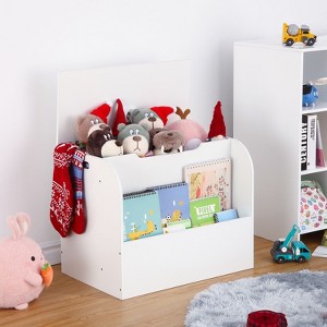 Toy Storage Box for Girls and Boys, Kids Toy Shelf Organizers & Bins with Safety Hinge, Flip-Top Lid and Open Shelf, 29.5" Toy Chest for Nursery, - 1 of 4