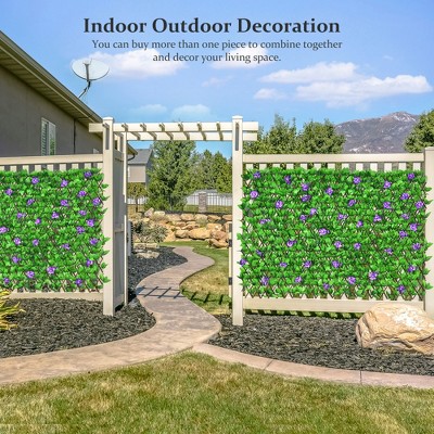 Expandable Green and Purple Faux Ivy Privacy Fence Panels