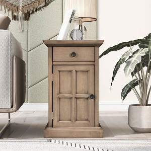 Vintage End Table with USB Ports and 1 Drawer with Cup Holders, Sofa Side Table Bedside Nightstand Narrow Table for Living Room Bedroom - 1 of 4