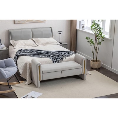 CAVINAS Storage Bench Ottoman with Storage Velvet Fabric Gold Metal Trim Strip