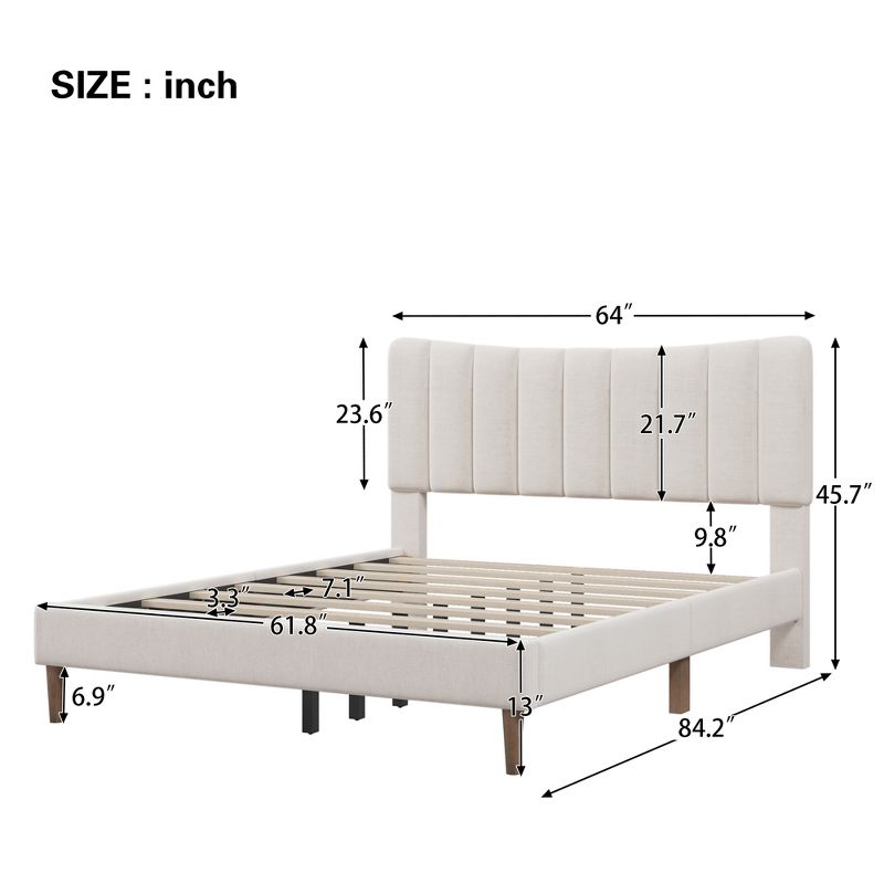 Queen/Full Size Upholstered Platform Bed with Vertical Channel Tufted Headboard-ModernLuxe, 3 of 9
