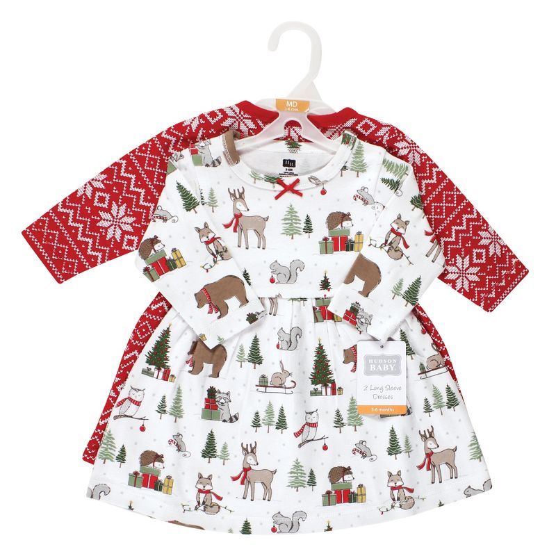 Hudson Baby Infant and Toddler Girl Cotton Dresses, Christmas Forest, 2 of 5