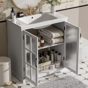 NicBex 30"Modern Bathroom Vanity with Ceramic Sink,Bathroom Combo Set with 2 Tempered Blurred Glass Doors&2 Shelves,8"Pre-drilled Faucet - 1 of 4