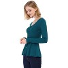 Allegra K Women's Slim Fit V-Neck Long Sleeve Ribbed Pullover Knitted Peplum Sweater - 4 of 4