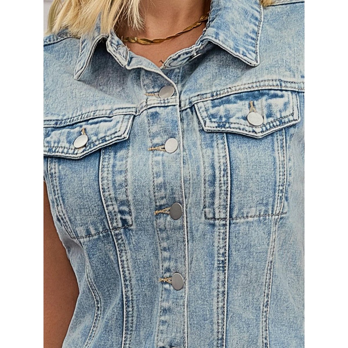 Женские платья INSPIRE CHIC Women's Denim Sleeveless Country Summer Collared Button Down Mini Jean Dresses Grey Blue Small 2 Packs Light Blue/Grey Large — фото 5