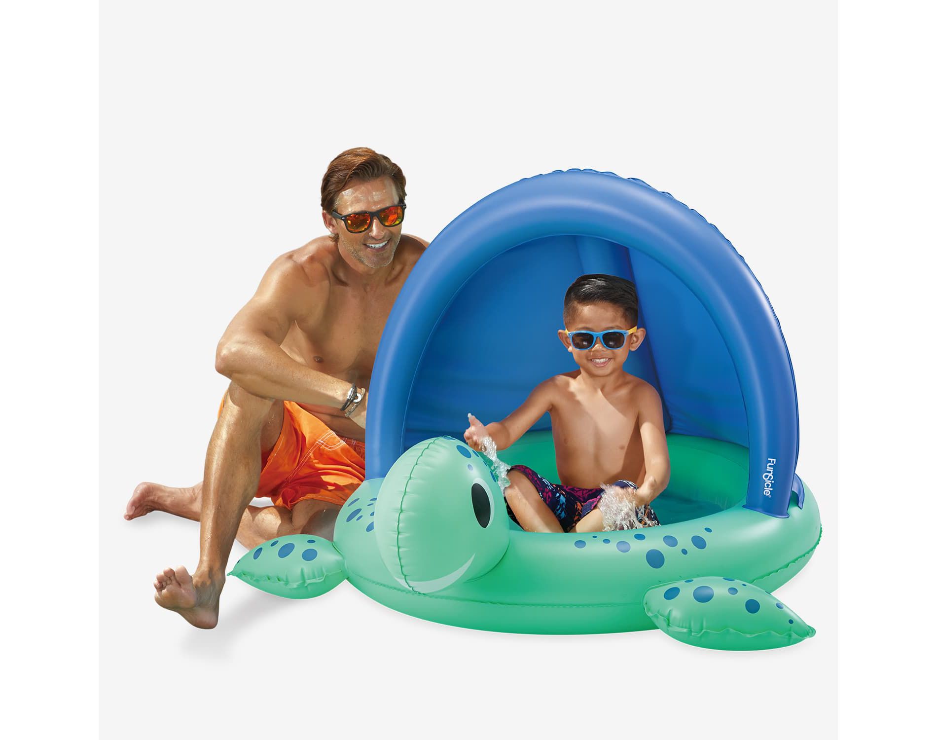 Funsicle Turtle Cove Shaded Inflatable Kids Splash Pool, 48" x 51" x 31", Multicolor, Ages 1 to 3