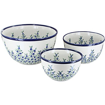 Blue Rose Polish Pottery 1900 Zaklady Mixing Bowl Set