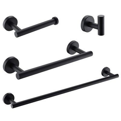 Munora 4-Piece Premium Stainless Steel Bathroom Accessories Set - Wall Mounted Towel Rail, Toilet Roll Holder & Hooks
