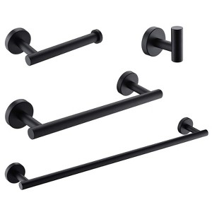 Munora 4-Piece Premium Stainless Steel Bathroom Accessories Set - Wall Mounted Towel Rail, Toilet Roll Holder & Hooks - 1 of 4