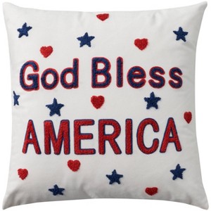 18"x18" Patriotic God Bless America Embroidered Indoor Square Throw Pillow White - Mina Victory - 1 of 4