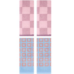 REGALWOVEN 4 Pcs Bathroom Checkered Cotton Face Decorative Hand Towel Set - 1 of 4