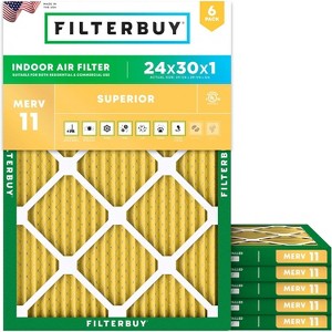 Filterbuy 24x30x1 Air Filter (6-Pack), Pleated MERV 11 Allergen Defense Replacement HVAC AC Furnace Filters (Actual Size: 23.88 x 29.88 x 0.75) - 1 of 4