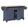 PAGED Kitchen Island with Rubber Wood Countertop, Kitchen Cart on 5 Wheels with Storage Cabinet and 2 Top Drawers for Kitchen - 4 of 4