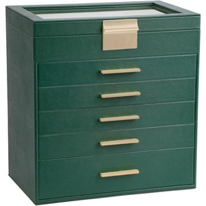 6-Layer Jewelry Box with Glass Lid, Large Black Organizer & Display Case for Necklaces, Bracelets, Earrings, Rings - 1 of 4