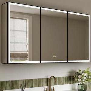 Grand LED Medicine Cabinet with Mirror, Recessed/ Wall Mounted Bathroom Cabinet, Dimmable, 3-Mode Light, Anti-Fog, Adjustable Shelves, Black - 1 of 4