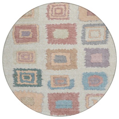 Peach Ivory And Beige Geometric Washable Indoor Outdoor Area Rug