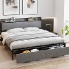 King Size Upholstered Platform Bed Frame with Storage Headboard, 2 Drawers & Charging Station, Dark Gray, Noise-Free - 3 of 4