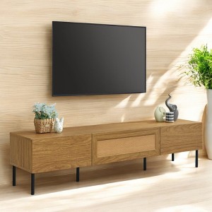 Boho TV Stand for TVs up to 80'',Modern Farmhouse Entertainment Center with Rattan Doors & Metal Legs, Media Console Cabinet with Storage,TV Cabinet - 1 of 4