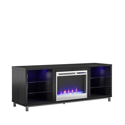 Black Oak 65" Fireplace TV Stand with Shelves