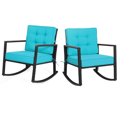 Tangkula 2PCS Outdoor Wicker Rocking Chairs Glider Rattan Rocker Recliner with Cushion