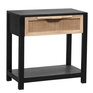 Benzara 22" Side Table with Rattan Front Drawer and Open Shelf Mango Wood Frame - 1 of 4