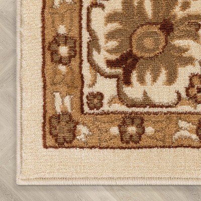 Ivory and Brown Oriental Synthetic 5' x 7' Area Rug