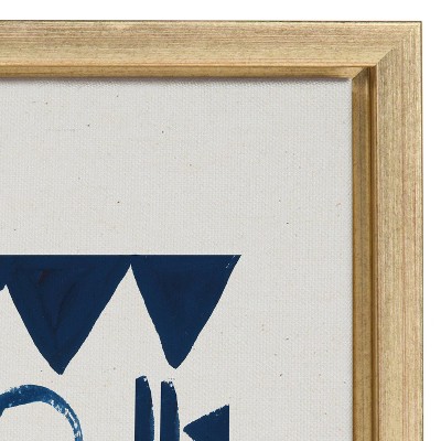 Indigo Abstract Blue and White Canvas Art with Gold Frame
