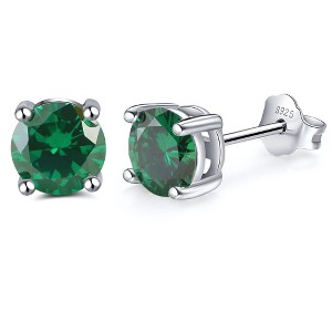 Birthstone Earrings for Women Solitaire Round Cubic Zirconia Sterling Silver Ginger Lyne Collection - 1 of 4