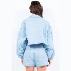Women's Cropped Denim Jacket With Drawstring - American Bazi - 2 of 3