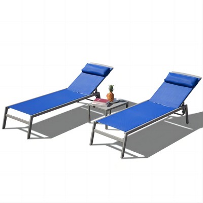 Maggift Patio Chaise Lounges Outdoor Lounger Sunbathe Chair with Arms, with Table, for Patio, Garden, Beach，Portable，Blue，65.12"*22.83"*38.35"