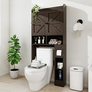 Vipbear bathroom locker, toilet, washing machine above the locker, with barn door, toilet paper holder, with adjustable bottom bar - 1 of 4