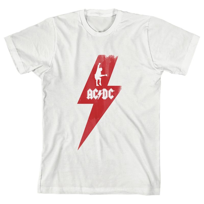ACDC Angus Young Silhouette in Red Lightning Bolt Youth White Short Sleeve Crew Neck Tee, 1 of 4