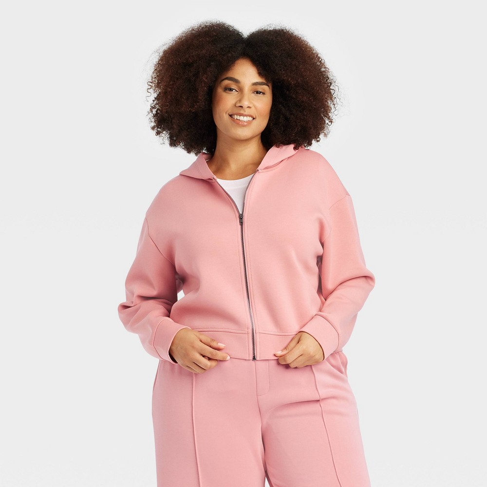 Women's Double Knit Zip Hoodie Sweatshirt - A New Day™ Light Pink 2X