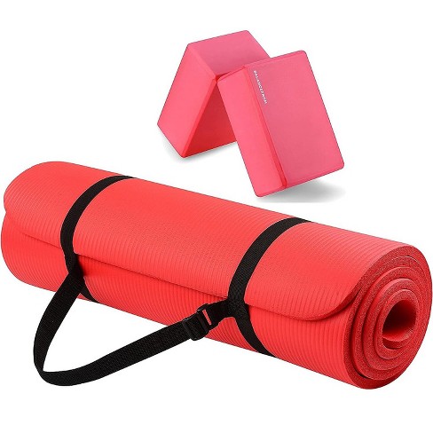Balancefrom 1 2 inch Exercise Yoga Mat With Carrying Strap And Yoga Blocks Red Target