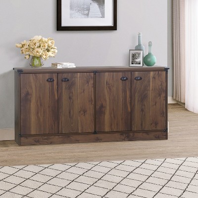 Saint Birch Dark Walnut 4-Door Credenza with Adjustable Shelves