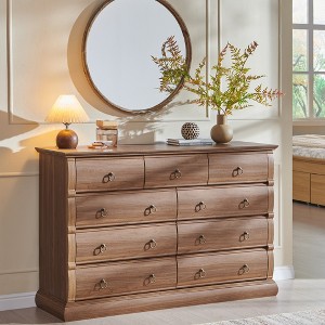 9 Drawers Rustic Dresser, 52" Wide Wooden Chest of Drawers, Storage Organizer for Bedroom, Living Room, Closet, Brown