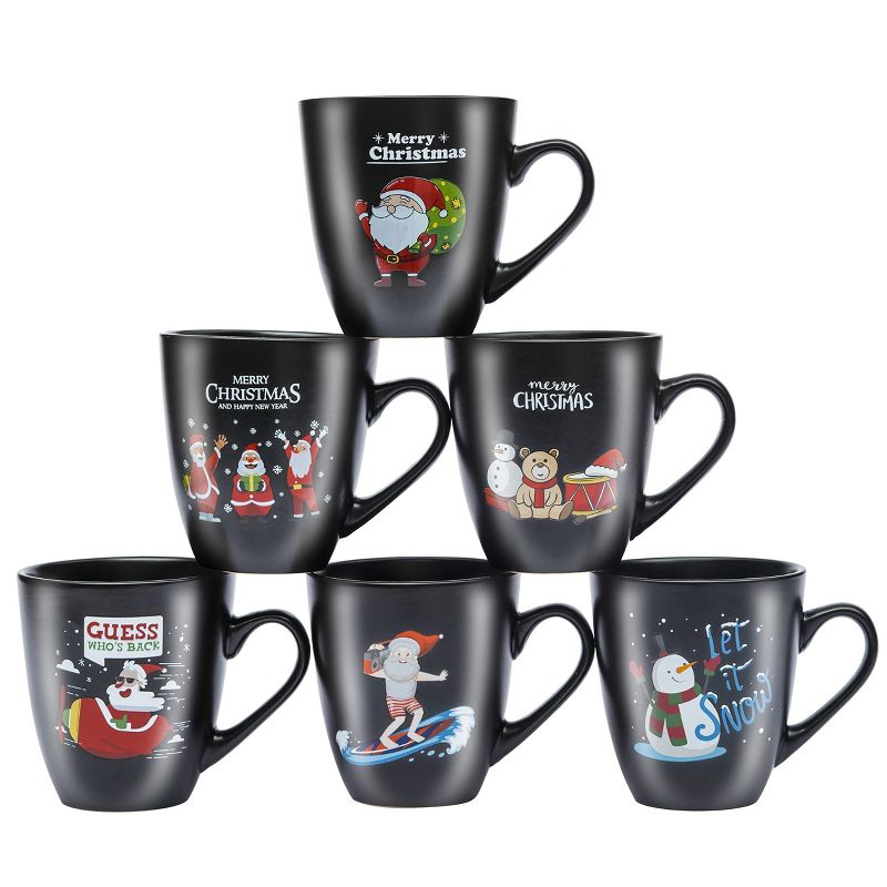 Bruntmor 16 Oz Ceramic Christmas theme Coffee Mug Set of 6, Black, 3 of 9