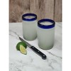 Dos Sueños Mexican Hand Blown Drinking Glasses - Blue Rim - 14oz - Set of 2 - 2 of 4