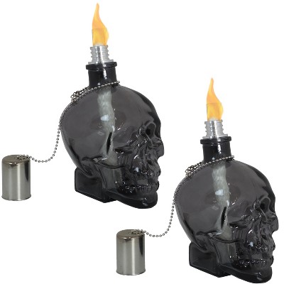 Sunnydaze Grinning Skull Glass Tabletop Torches - Black - 2-Pack
