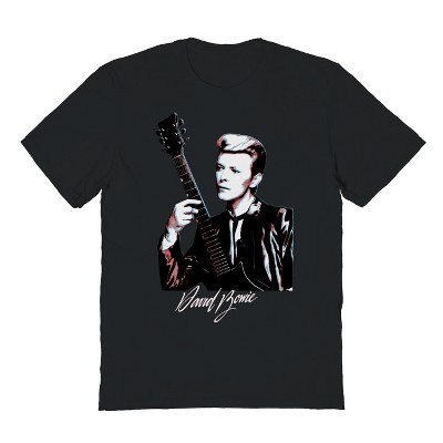 David Bowie Men's David And Guitar Short Sleeve Graphic Cotton T-Shirt