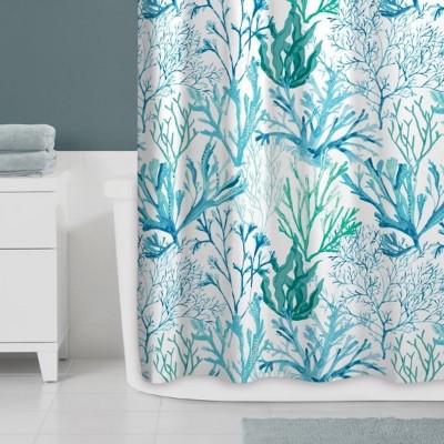 LunaLulinlk Coral Dream Fabric Shower Curtain, 70" x 72", Blue and Green