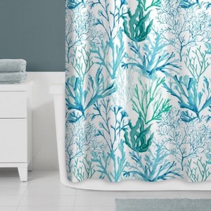 LunaLulinlk Coral Dream Fabric Shower Curtain, 70" x 72", Blue and Green - 1 of 4