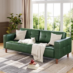3-Seater Sofa Couch,83"Wide Faux Leather Sofa Couch with Spring Cushion, Modern Sofa with Deep Seats and 2 Removable Back Cushions, for Living Room - 1 of 4