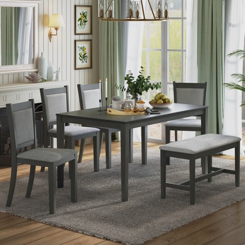 Dining table with discount upholstered bench and chairs