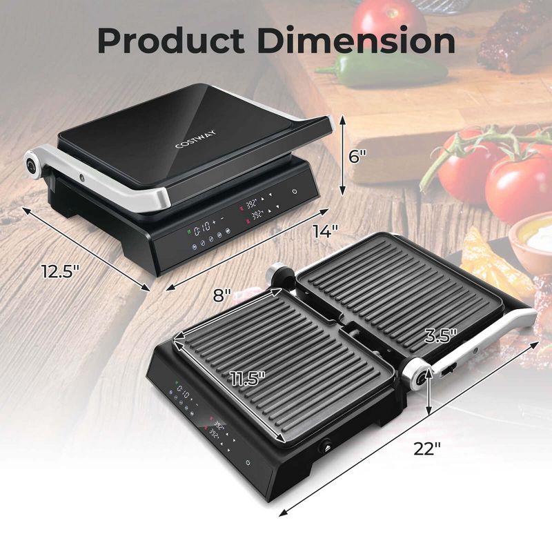 Costway Electric Panini Press Grill Sandwich Maker with LED Display & Removable Drip Tray, 4 of 11